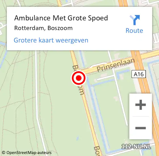 Locatie op kaart van de 112 melding: Ambulance Met Grote Spoed Naar Rotterdam, Boszoom op 19 april 2019 23:49