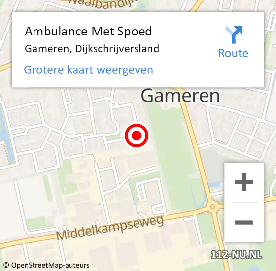 Locatie op kaart van de 112 melding: Ambulance Met Spoed Naar Gameren, Dijkschrijversland op 19 april 2019 23:52
