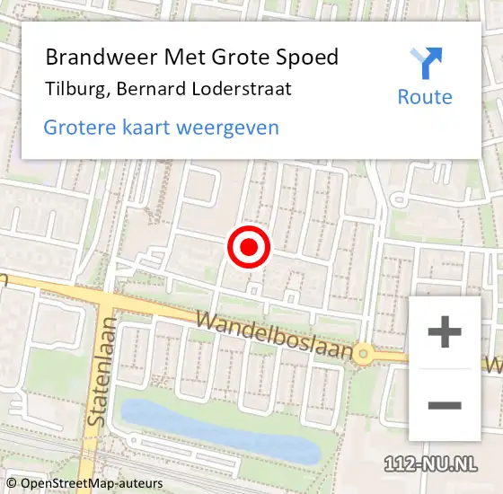 Locatie op kaart van de 112 melding: Brandweer Met Grote Spoed Naar Tilburg, Bernard Loderstraat op 20 april 2019 00:26