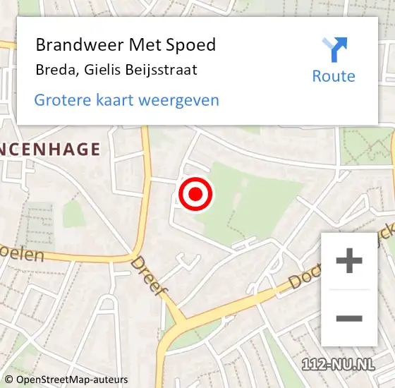Locatie op kaart van de 112 melding: Brandweer Met Spoed Naar Breda, Gielis Beijsstraat op 20 april 2019 10:42