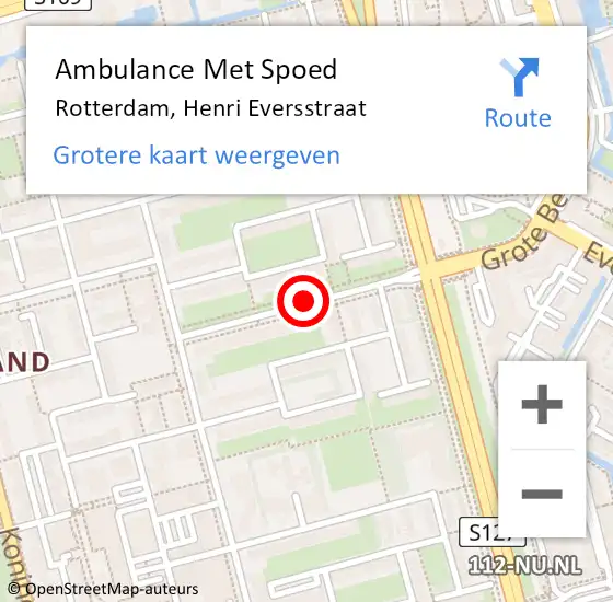 Locatie op kaart van de 112 melding: Ambulance Met Spoed Naar Rotterdam, Henri Eversstraat op 20 april 2019 11:06