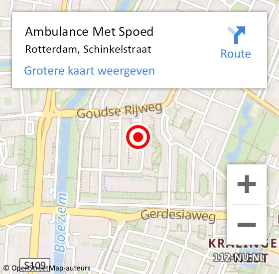 Locatie op kaart van de 112 melding: Ambulance Met Spoed Naar Rotterdam, Schinkelstraat op 20 april 2019 12:53
