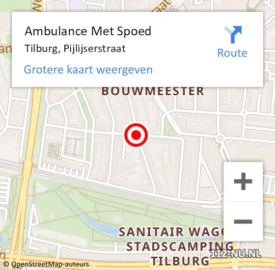 Locatie op kaart van de 112 melding: Ambulance Met Spoed Naar Tilburg, Pijlijserstraat op 20 april 2019 15:07