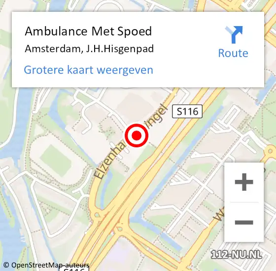 Locatie op kaart van de 112 melding: Ambulance Met Spoed Naar Amsterdam, J.H.Hisgenpad op 20 april 2019 18:41