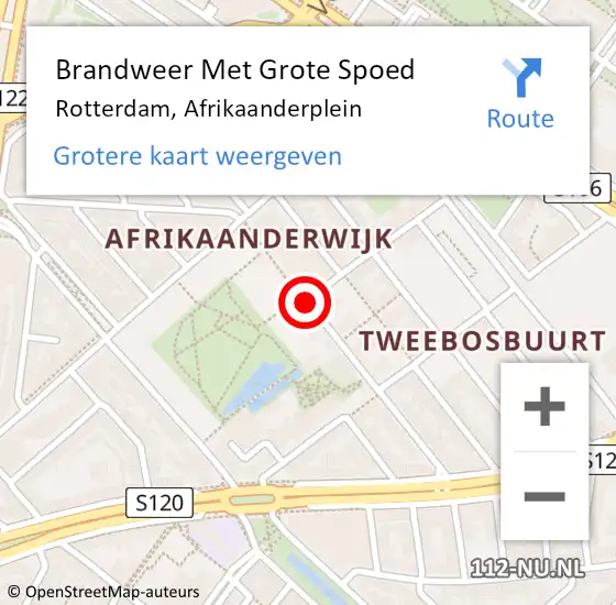 Locatie op kaart van de 112 melding: Brandweer Met Grote Spoed Naar Rotterdam, Afrikaanderplein op 20 april 2019 22:26