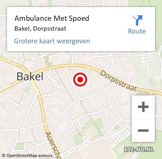Locatie op kaart van de 112 melding: Ambulance Met Spoed Naar Bakel, Dorpsstraat op 21 april 2019 10:33