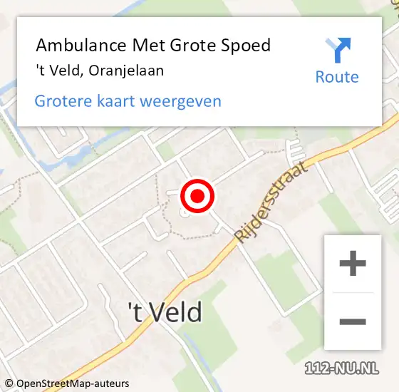 Locatie op kaart van de 112 melding: Ambulance Met Grote Spoed Naar 't Veld, Oranjelaan op 21 april 2019 13:29