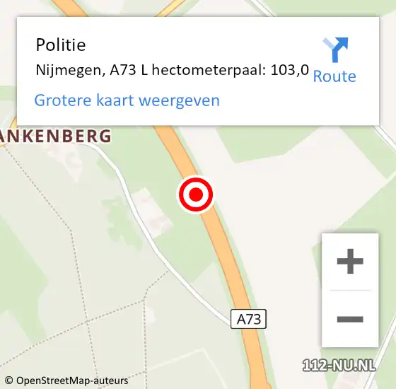 Locatie op kaart van de 112 melding: Politie Nijmegen, A73 L hectometerpaal: 98,0 op 21 april 2019 15:09