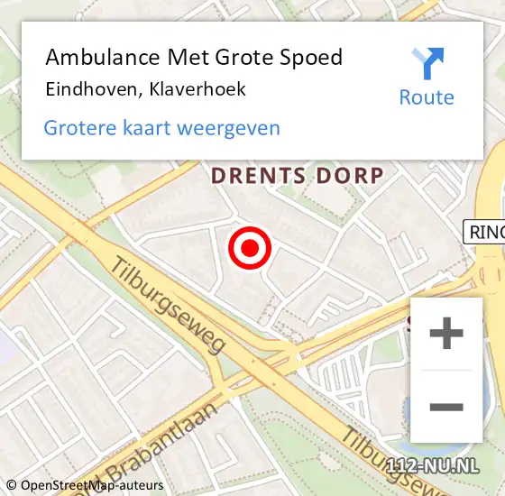 Locatie op kaart van de 112 melding: Ambulance Met Grote Spoed Naar Eindhoven, Klaverhoek op 21 april 2019 18:04