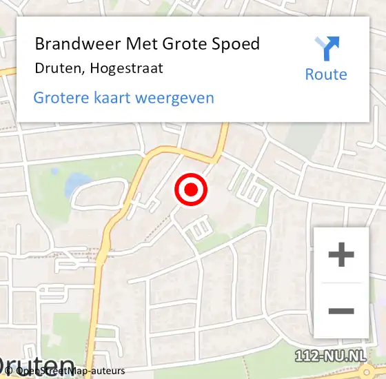 Locatie op kaart van de 112 melding: Brandweer Met Grote Spoed Naar Druten, Hogestraat op 22 april 2019 02:12