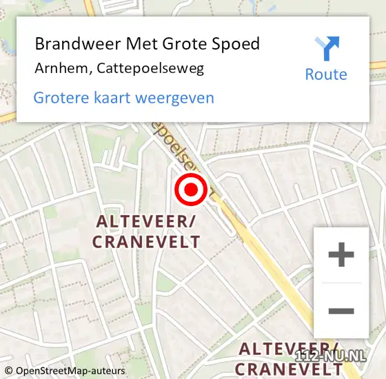 Locatie op kaart van de 112 melding: Brandweer Met Grote Spoed Naar Arnhem, Cattepoelseweg op 22 april 2019 11:23