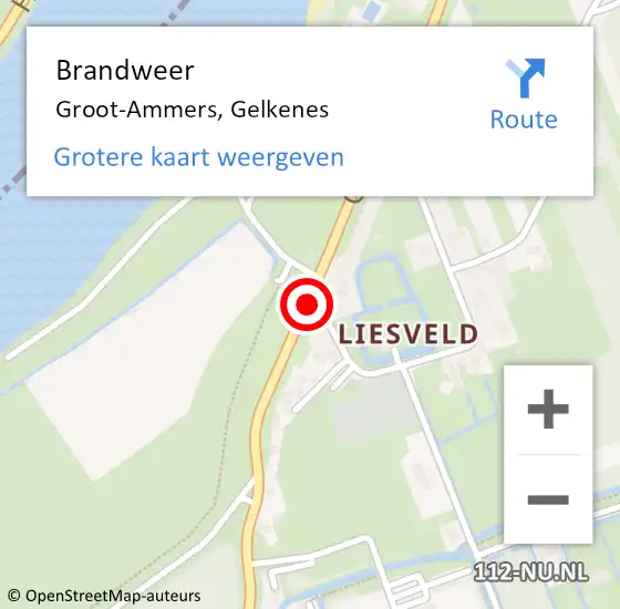 Locatie op kaart van de 112 melding: Brandweer Groot-Ammers, Gelkenes op 22 april 2019 14:34