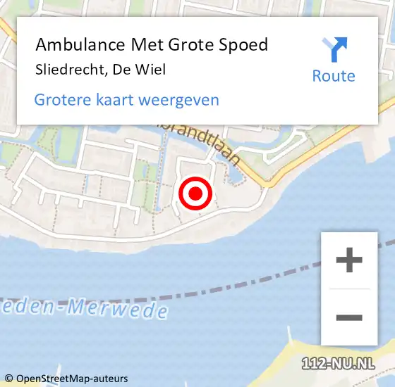 Locatie op kaart van de 112 melding: Ambulance Met Grote Spoed Naar Sliedrecht, De Wiel op 22 april 2019 15:46