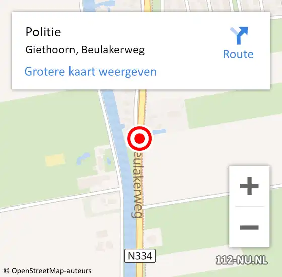 Locatie op kaart van de 112 melding: Politie Giethoorn, Beulakerweg op 22 april 2019 16:23