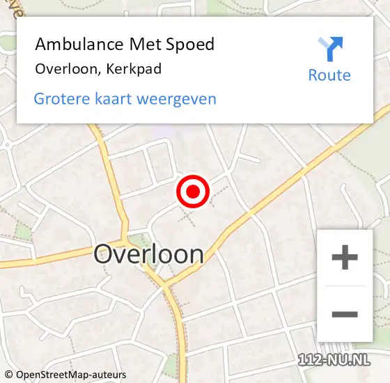 Locatie op kaart van de 112 melding: Ambulance Met Spoed Naar Overloon, Kerkpad op 22 april 2019 16:50