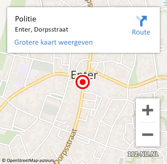 Locatie op kaart van de 112 melding: Politie Enter, Dorpsstraat op 22 april 2019 20:31