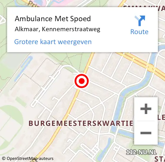 Locatie op kaart van de 112 melding: Ambulance Met Spoed Naar Alkmaar, Kennemerstraatweg op 22 april 2019 22:48
