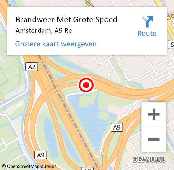 Locatie op kaart van de 112 melding: Brandweer Met Grote Spoed Naar Amsterdam, A9 Re op 22 april 2019 23:58