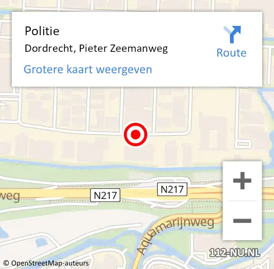 Locatie op kaart van de 112 melding: Politie Dordrecht, Pieter Zeemanweg op 23 april 2019 00:46