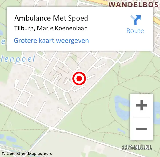 Locatie op kaart van de 112 melding: Ambulance Met Spoed Naar Tilburg, Marie Koenenlaan op 23 april 2019 11:19