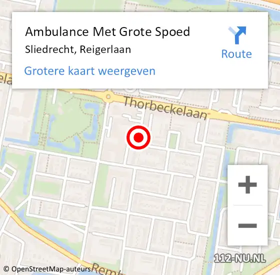 Locatie op kaart van de 112 melding: Ambulance Met Grote Spoed Naar Sliedrecht, Reigerlaan op 23 april 2019 14:52