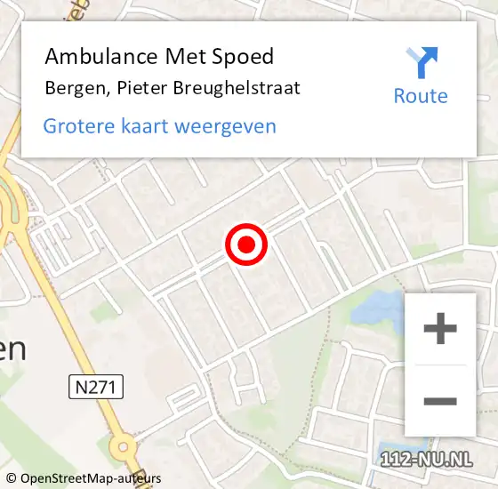 Locatie op kaart van de 112 melding: Ambulance Met Spoed Naar Bergen, Pieter Breughelstraat op 23 april 2019 15:13