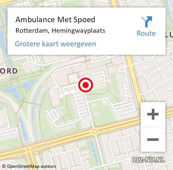 Locatie op kaart van de 112 melding: Ambulance Met Spoed Naar Rotterdam, Hemingwayplaats op 23 april 2019 15:25