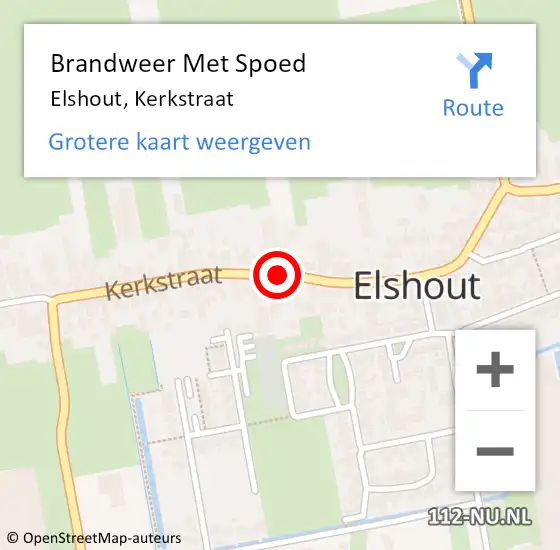 Locatie op kaart van de 112 melding: Brandweer Met Spoed Naar Elshout, Kerkstraat op 23 april 2019 19:02