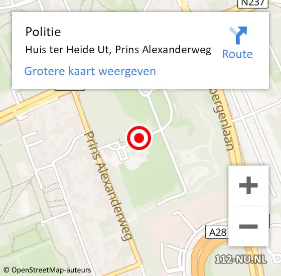 Locatie op kaart van de 112 melding: Politie Huis ter Heide Ut, Prins Alexanderweg op 23 april 2019 19:10