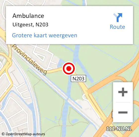 Locatie op kaart van de 112 melding: Ambulance Uitgeest, N203 op 23 april 2019 20:51