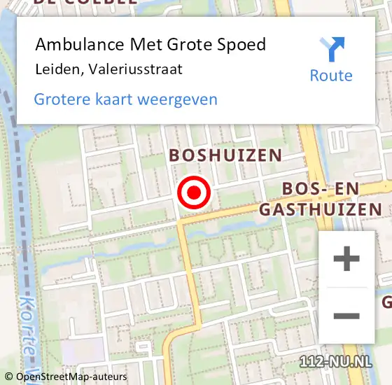 Locatie op kaart van de 112 melding: Ambulance Met Grote Spoed Naar Leiden, Valeriusstraat op 23 april 2019 22:21