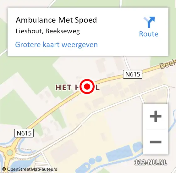 Locatie op kaart van de 112 melding: Ambulance Met Spoed Naar Lieshout, Beekseweg op 24 april 2019 03:46