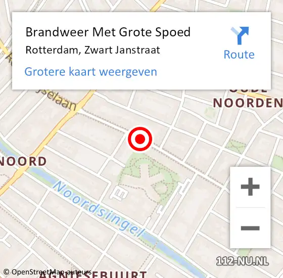 Locatie op kaart van de 112 melding: Brandweer Met Grote Spoed Naar Rotterdam, Zwart Janstraat op 24 april 2019 04:06