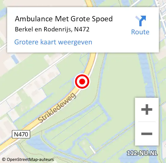 Locatie op kaart van de 112 melding: Ambulance Met Grote Spoed Naar Berkel en Rodenrijs, N472 op 24 april 2019 11:54