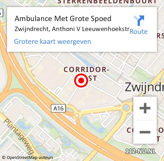 Locatie op kaart van de 112 melding: Ambulance Met Grote Spoed Naar Zwijndrecht, Anthoni V Leeuwenhoekstr op 24 april 2019 19:48
