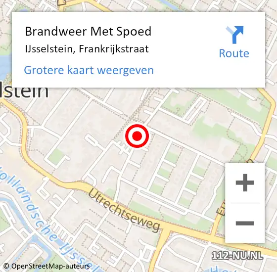 Locatie op kaart van de 112 melding: Brandweer Met Spoed Naar IJsselstein, Frankrijkstraat op 24 april 2019 20:09