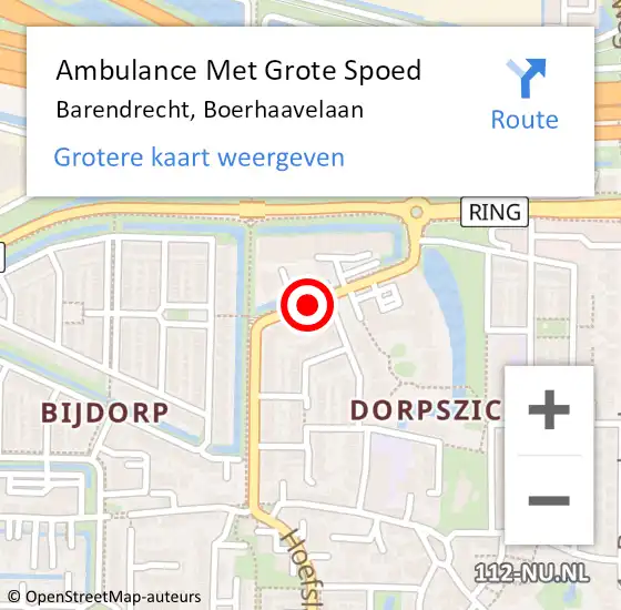 Locatie op kaart van de 112 melding: Ambulance Met Grote Spoed Naar Barendrecht, Boerhaavelaan op 24 april 2019 21:12