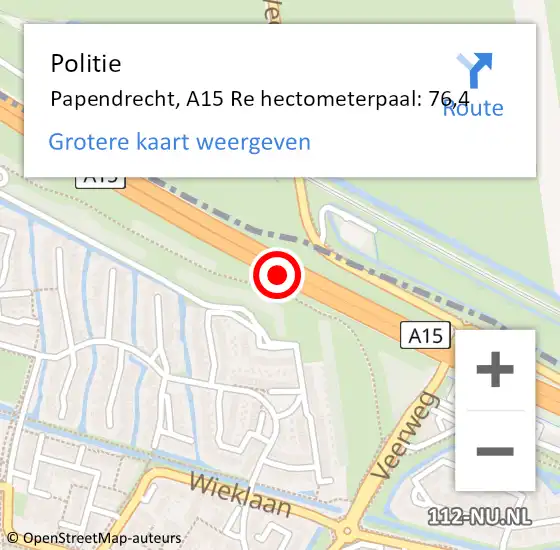 Locatie op kaart van de 112 melding: Politie Papendrecht, A15 Re op 25 april 2019 05:49