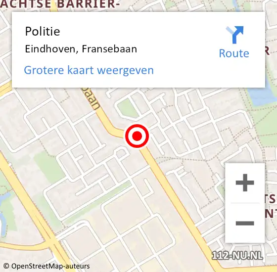 Locatie op kaart van de 112 melding: Politie Eindhoven, Fransebaan op 25 april 2019 08:03