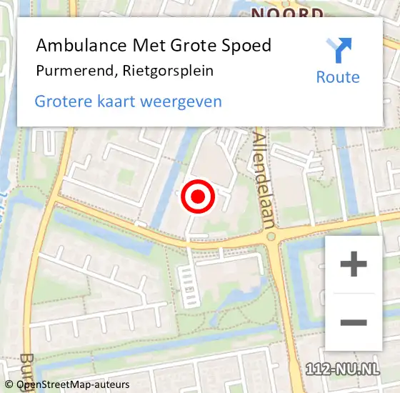 Locatie op kaart van de 112 melding: Ambulance Met Grote Spoed Naar Purmerend, Rietgorsplein op 25 april 2019 08:40