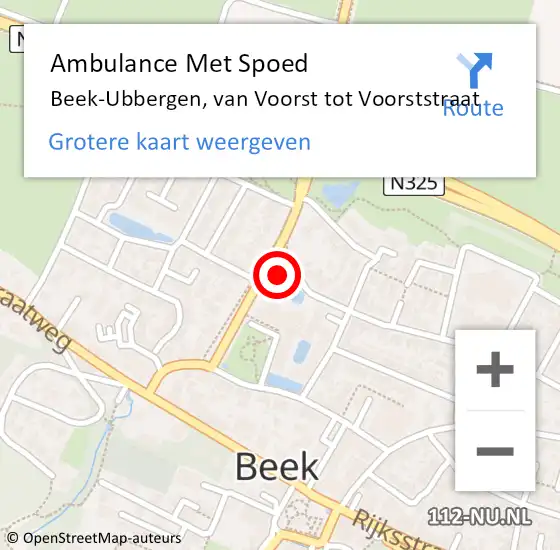 Locatie op kaart van de 112 melding: Ambulance Met Spoed Naar Beek-Ubbergen, van Voorst tot Voorststraat op 25 april 2019 08:47