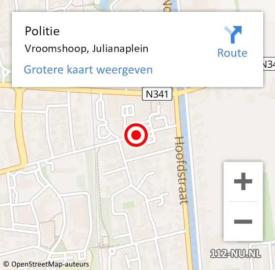 Locatie op kaart van de 112 melding: Politie Vroomshoop, Julianaplein op 25 april 2019 10:30