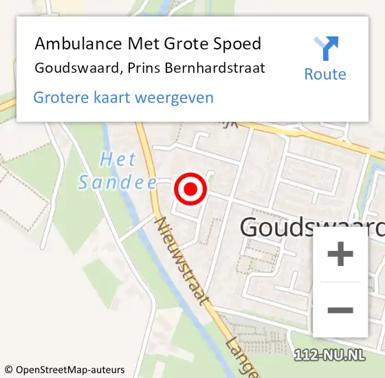 Locatie op kaart van de 112 melding: Ambulance Met Grote Spoed Naar Goudswaard, Prins Bernhardstraat op 25 april 2019 14:39