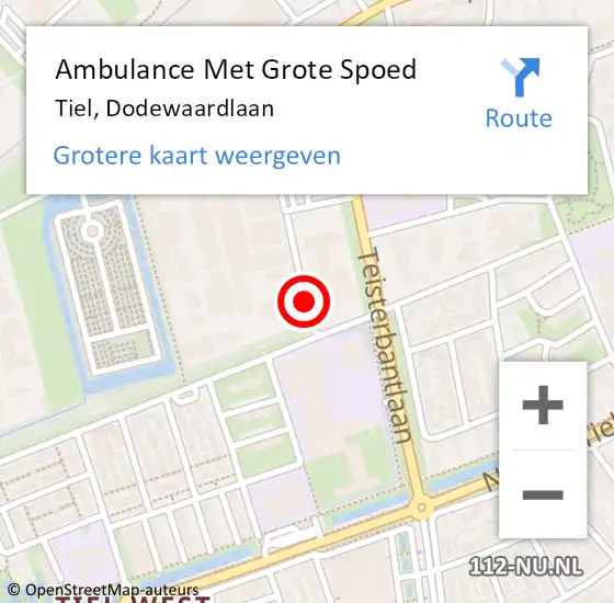 Locatie op kaart van de 112 melding: Ambulance Met Grote Spoed Naar Tiel, Dodewaardlaan op 25 april 2019 14:51