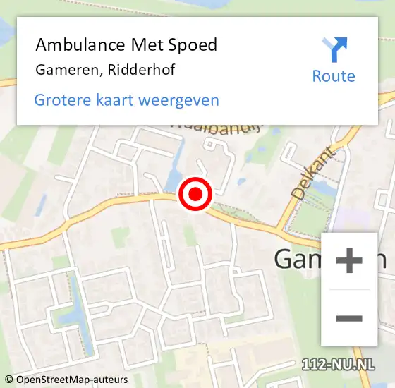Locatie op kaart van de 112 melding: Ambulance Met Spoed Naar Gameren, Ridderhof op 25 april 2019 14:54