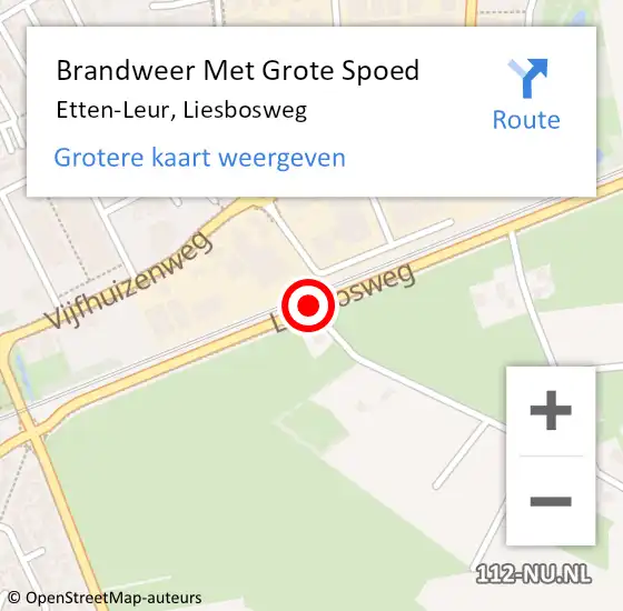 Locatie op kaart van de 112 melding: Brandweer Met Grote Spoed Naar Etten-Leur, Liesbosweg op 25 april 2019 17:23