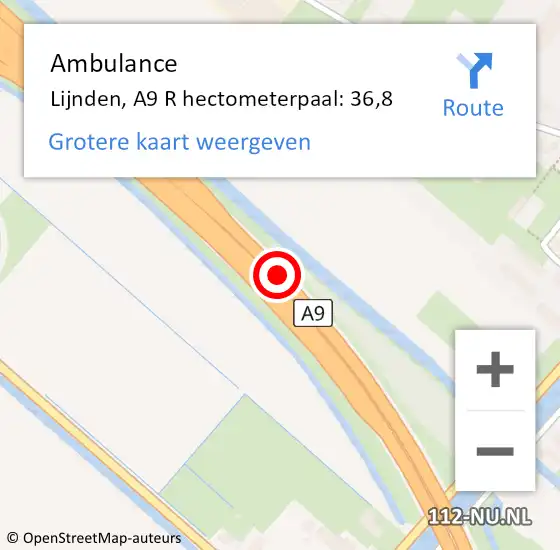 Locatie op kaart van de 112 melding: Ambulance Lijnden, A9 Re op 25 april 2019 17:48