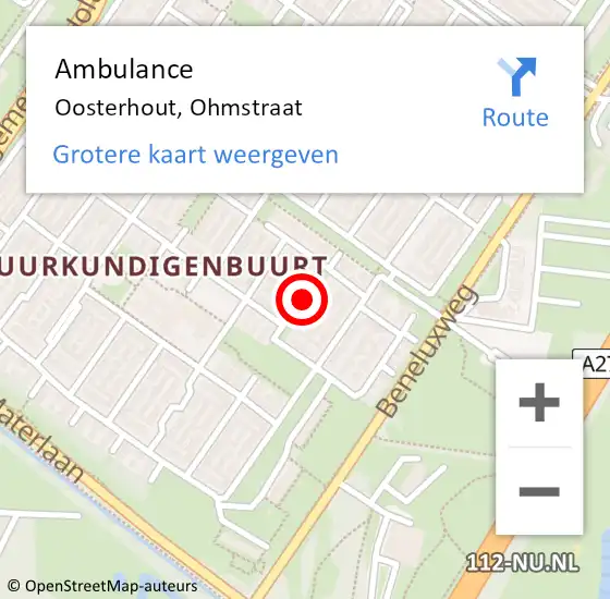 Locatie op kaart van de 112 melding: Ambulance Oosterhout, Ohmstraat op 25 april 2019 18:55