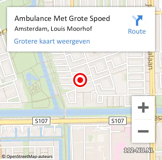 Locatie op kaart van de 112 melding: Ambulance Met Grote Spoed Naar Amsterdam, Louis Moorhof op 25 april 2019 20:39