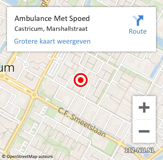 Locatie op kaart van de 112 melding: Ambulance Met Spoed Naar Castricum, Marshallstraat op 26 april 2019 00:03